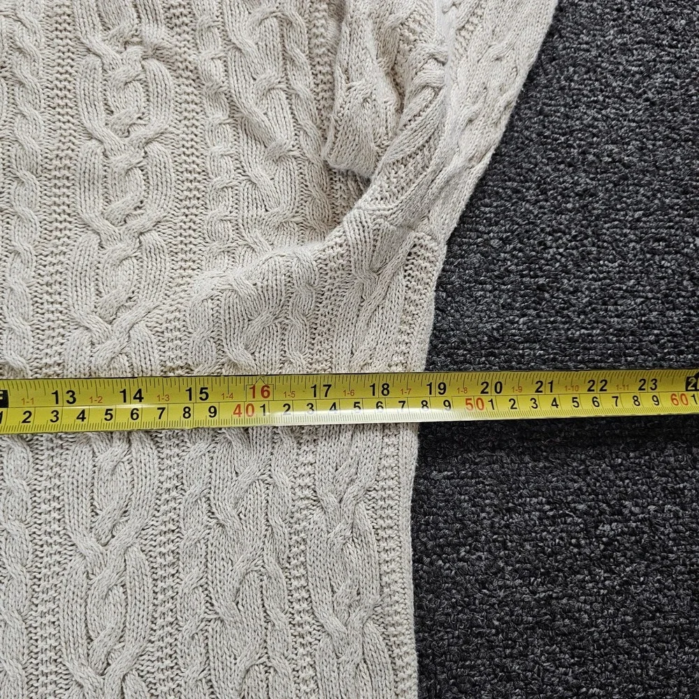 Ralph Lauren Cable Knit Sweater Womens Medium Oatmeal Scoop Neck Preppy Party‎